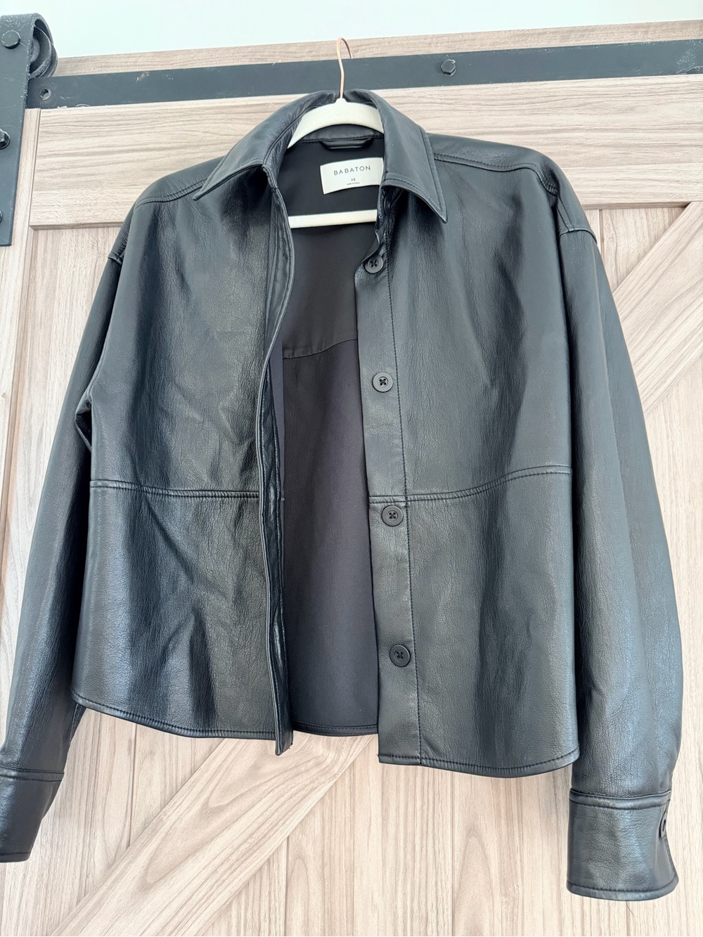 Babaton Black Vegan Leather Button-Front Jacket